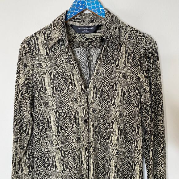 NORMA KAMALI Jersey Snakeskin Print Long Sleeve Mini Shirt Dress Size Medium - Picture 3 of 9